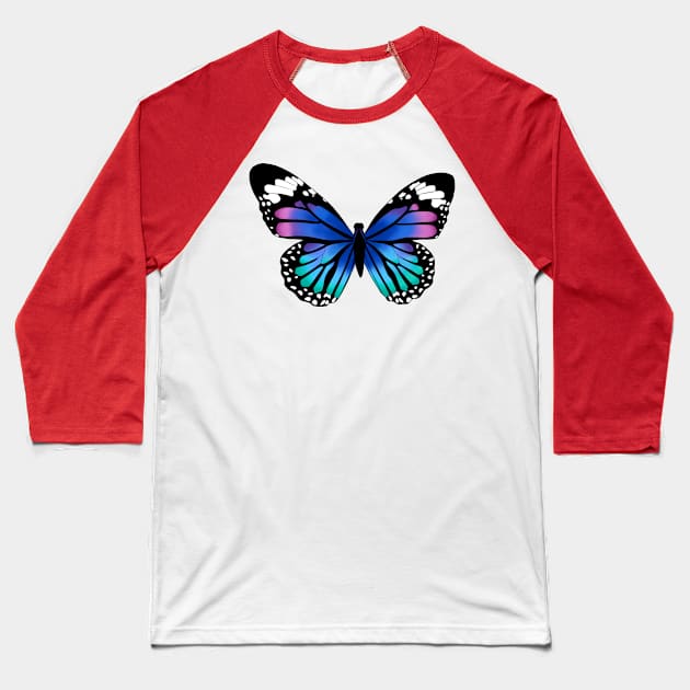 Blue and Purple Butterfly Baseball T-Shirt by Lady Lilac